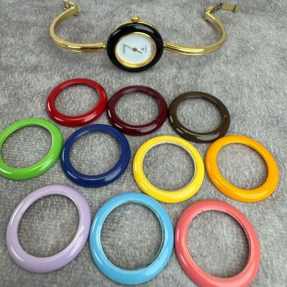 Gucci 1100 L Gold Quartz Watch Interchangeable Bezels Vintage - Picture 2 of 15